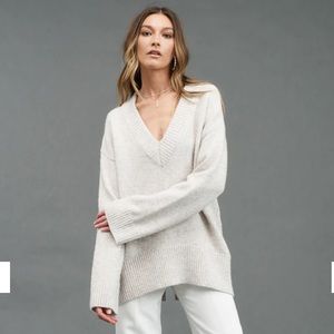 Flat White Medium Grey Thick Knit Mila V-Neck Sweater Pullover‎